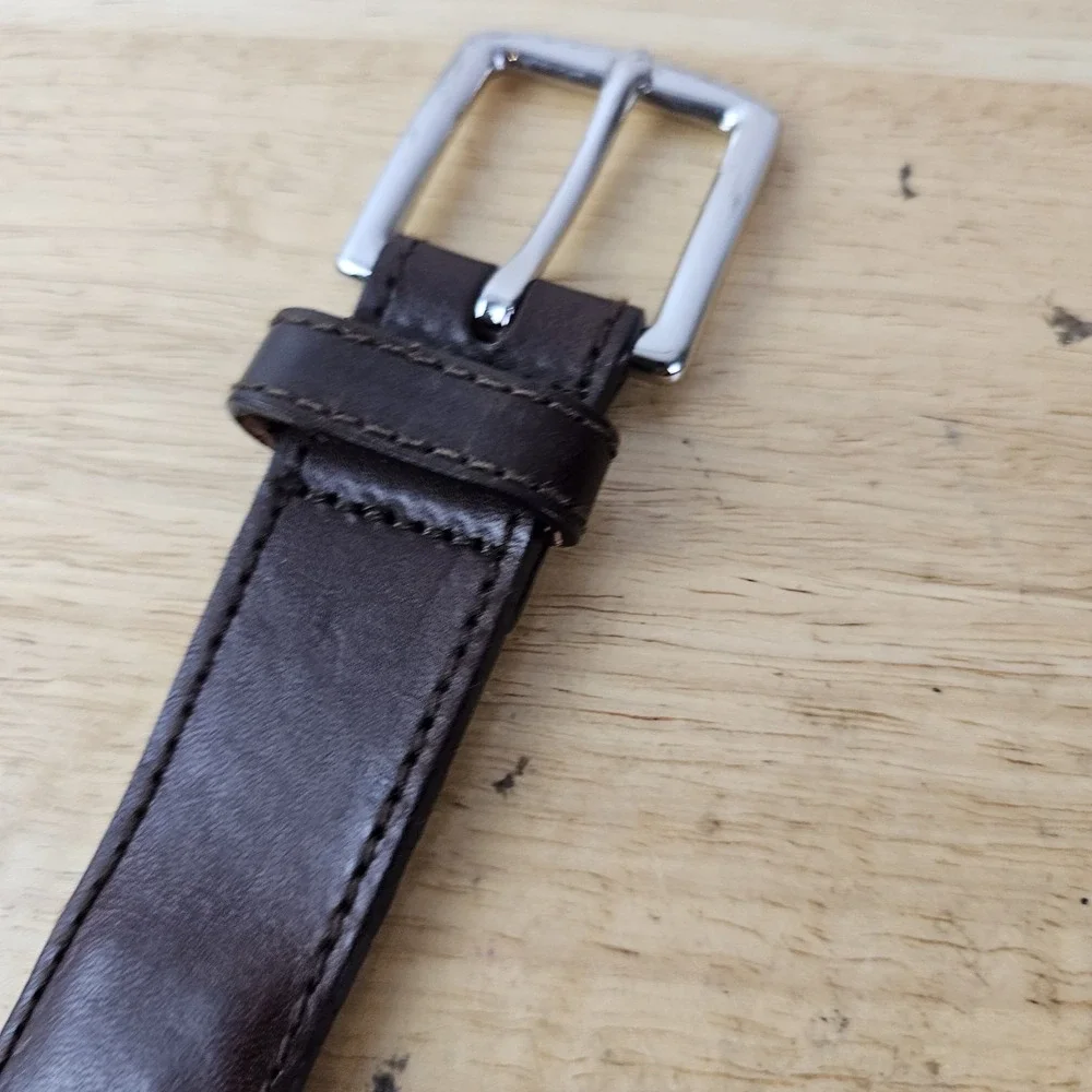 Brooks Brothers 40 Brown Woven Leather Belt Silver Buckle Men's Classic‎ Style